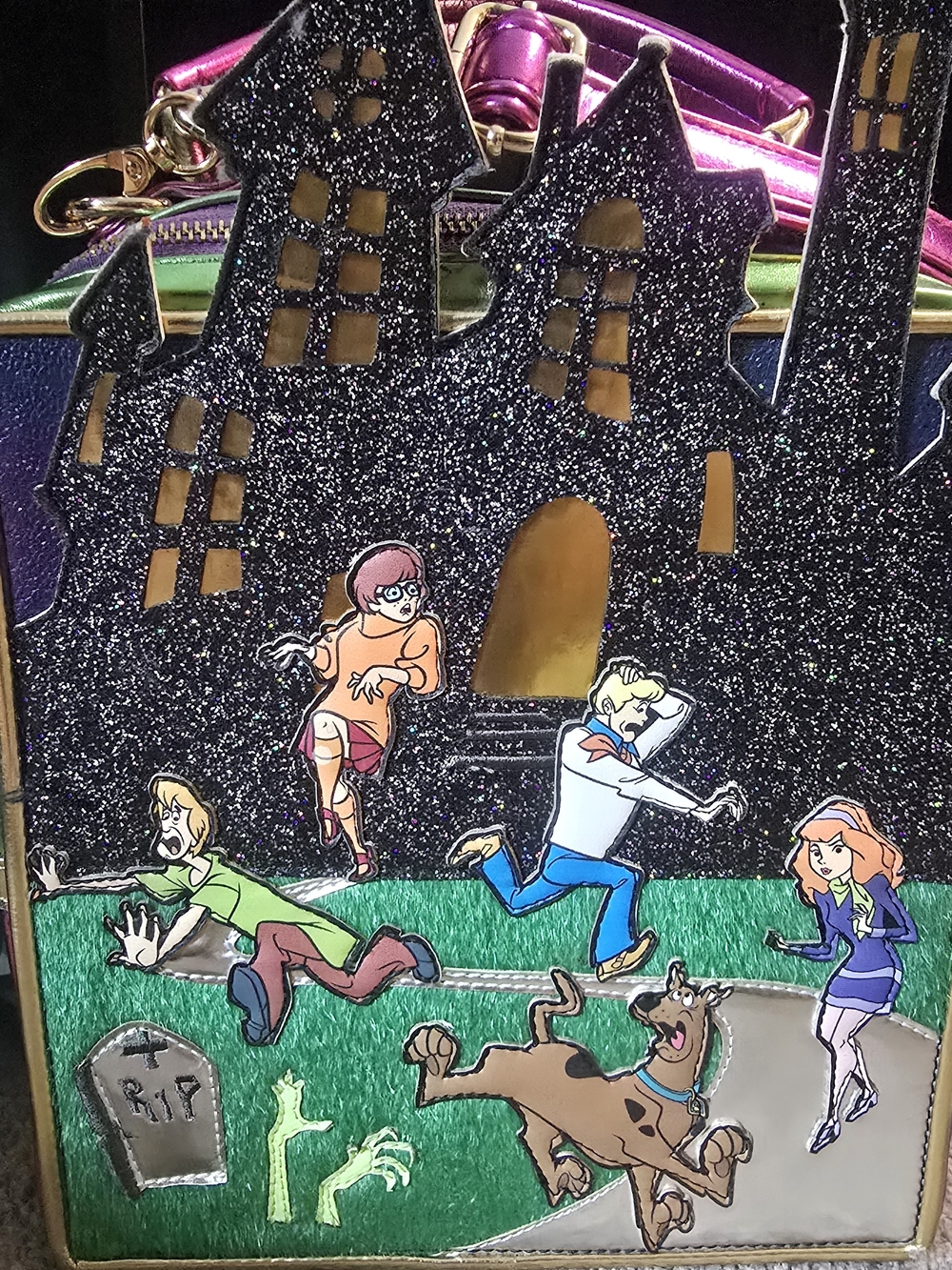 Scooby-Doo Haunted Castle Glitter Crossbody Bag - Black, Green, Purple, Pink